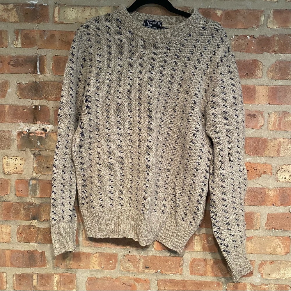 Scottish Isle wool sweater Men’s Medium vintage taupe grey blue grunge fall crew